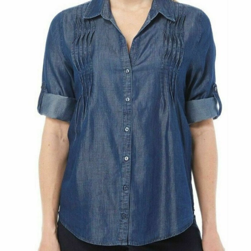 Gloria Vanderbilt Giselle Denim 3/4 Sleeve Shirt SMALL (425)